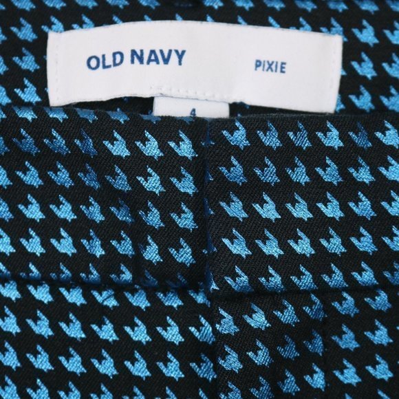 Old Navy Pixie Ankle Pants Black Blue Foil Houndstooth Stretch 4 - Picture 4 of 12